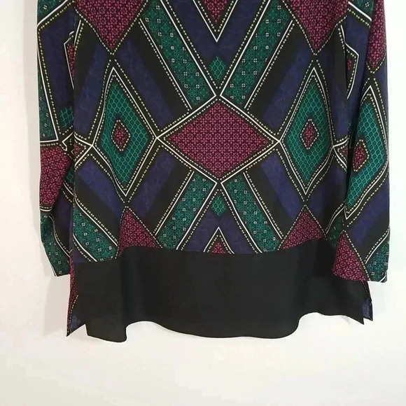 {Vintage- à la carte} 90s Art Deco Geometric Shape Polyester Blouse - Picture 10 of 11